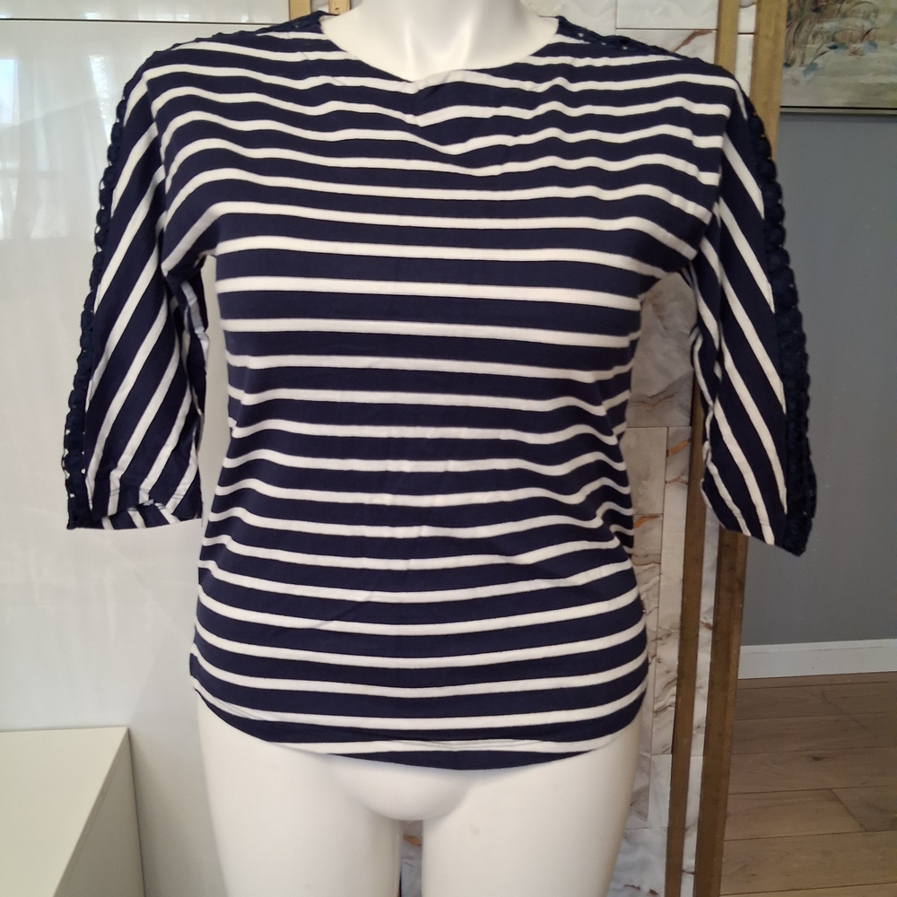 Navy and White Striped Women's Top